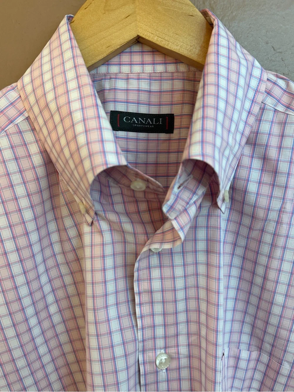 CANALI Pink and Blue Windowpane Plaid Dress Shirt